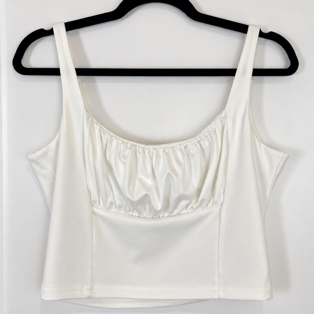 Ivory Ruched Bust Cropped Tank Top